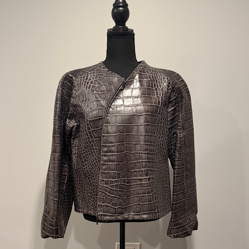 Giorgio Armani Embossed Leather Jacket in Charcoal